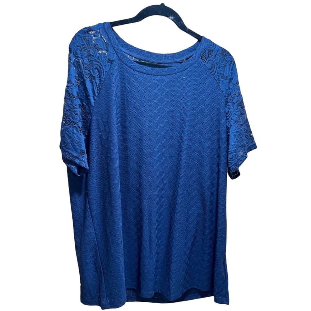 Women's 18/20 2X Bloomchic Lace Short Sleeve Blouse - Navy Blue NWT